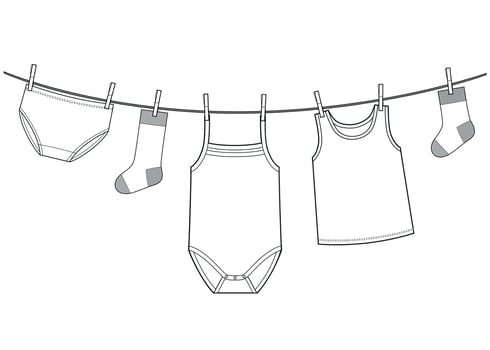 kit of newborn clothes on the cloth rope vector