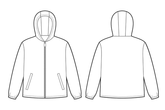 Mens hooded windbreaker jacket sketch vector
