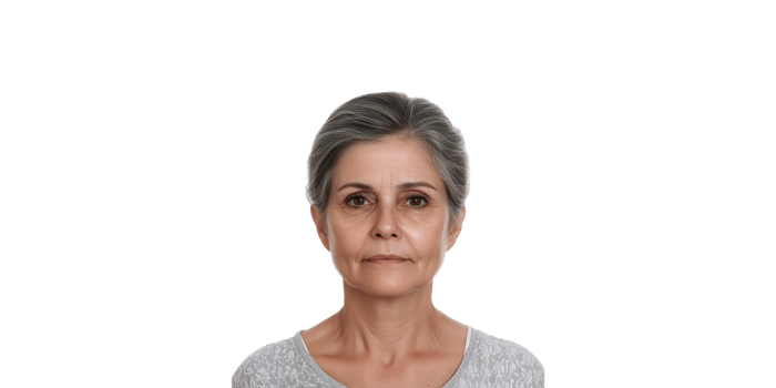 Elderly Woman With Gray Hair In Neutral Expression. Portrait Of Aging And Wisdom Isolated On Transparent Background png