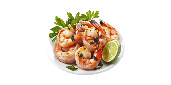Grilled Shrimp With Lime And Herbs Plate. Fresh Seafood Dish For Healthy Dining Isolated On Transparent Background png