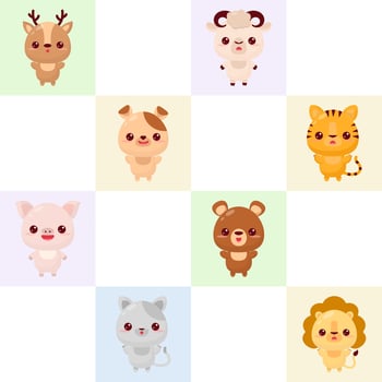 Cute illustrated animals in a grid vector