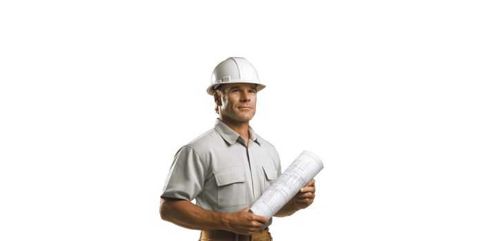 Construction Engineer Holding Blueprints. Professional Planning And Project Management Concept Isolated On Transparent Background png