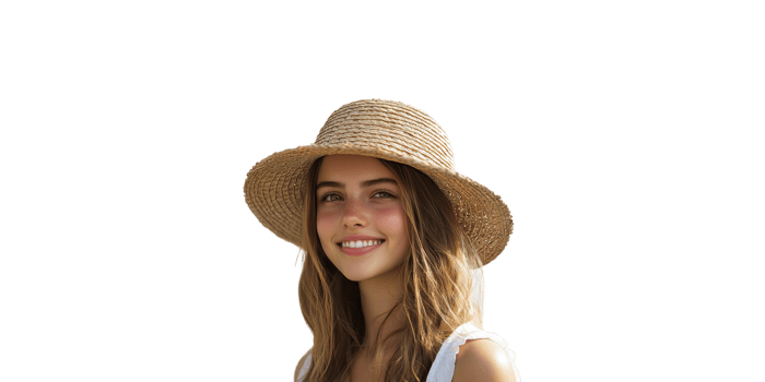 Smiling Woman In Straw Hat. Summer Fashion And Outdoor Lifestyle Isolated On Transparent Background png