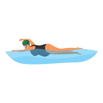 Pregnant woman swimming in a pool wearing goggles and cap vector