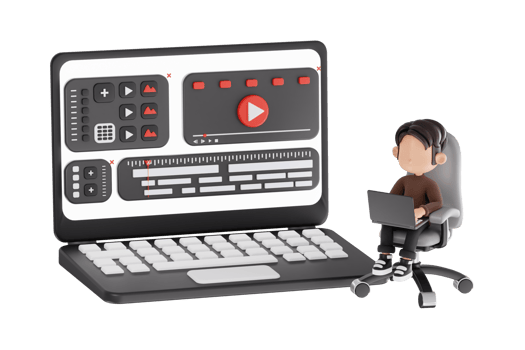 Animated character at a computer png