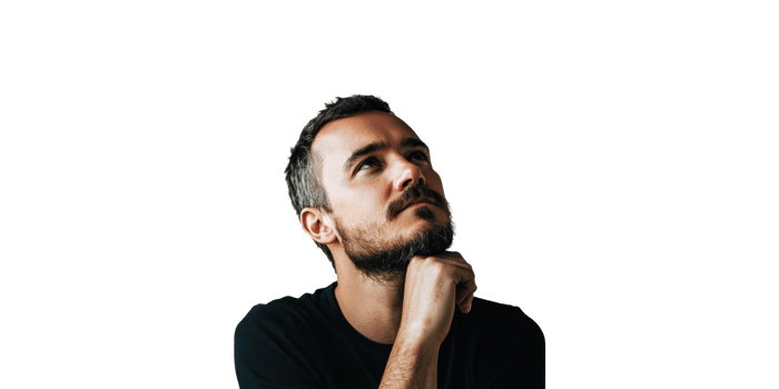Pensive Man Looking Upward. Contemplation And Thoughtful Expression Isolated On Transparent Background png