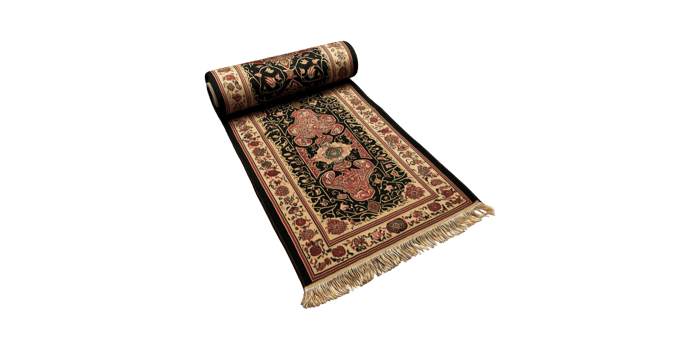 Ornate Rolled Persian Rug With Intricate Floral Patterns And Fringe. Luxurious Home Decor Accent Isolated On Transparent Background png