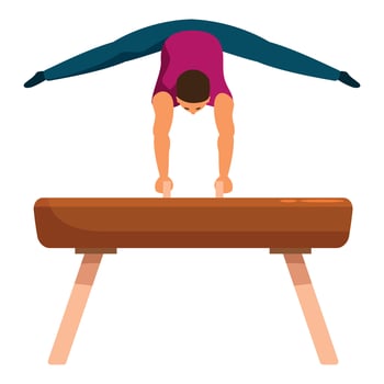 Male gymnast performing on pommel horse, executing splits with precision and strength vector