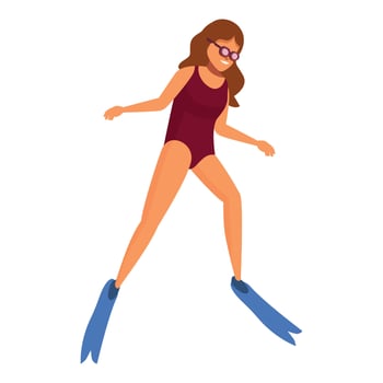 Woman wearing diving goggles and fins swimming underwater vector
