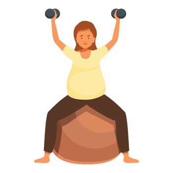 Pregnant woman lifting weights while sitting on fitness ball, exercising during pregnancy vector