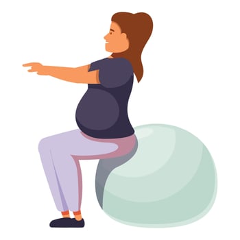 Pregnant woman doing pilates exercise on exercise ball vector
