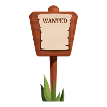 Wanted poster sign on wooden post with grass showing a blank space for criminal description vector