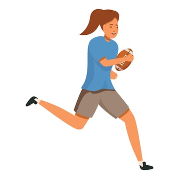Female rugby player running with ball in hand during match vector