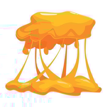 Flowing stretchy golden slime dripping down creating a puddle vector