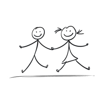 Joyful children running and holding hands in a playful moment vector