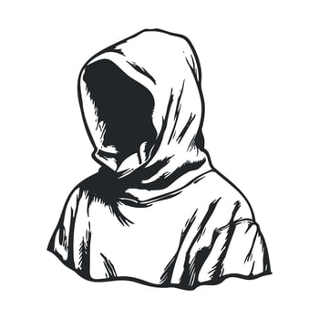 Mysterious figure in hooded cloak gazing into the distance vector