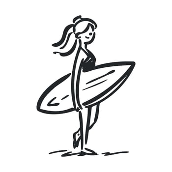 Woman walking on beach with surfboard ready for summer fun vector