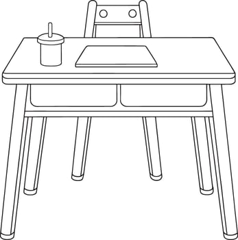 Children desk and chair outline illustration perfect for educational materials or coloring pages vector