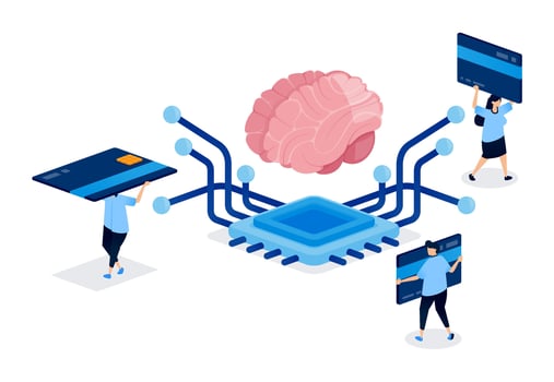 AI brain connected to digital payment cards vector
