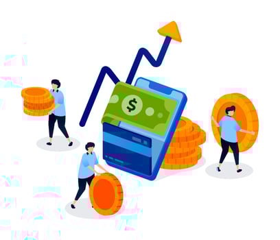 Digital finance concept with coins and cards vector