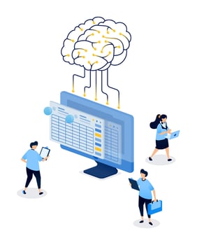 Illustration of AI enhancing data analysis vector
