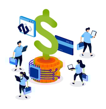 People engaging with financial technology vector
