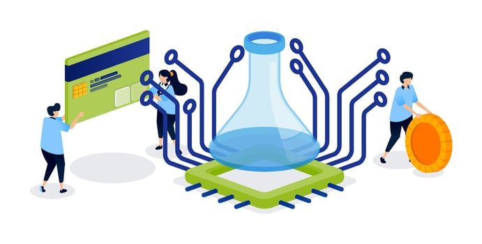 People with technology and financial elements vector