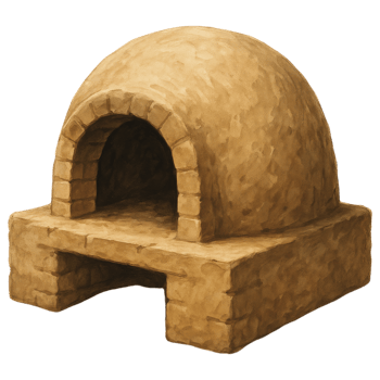 Traditional clay oven with arched entrance, natural materials and rustic design for authentic cooking experience png
