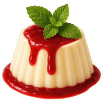 Panna Cotta Creamy Dessert with Berry Sauce and Fresh Mint Leaves Topped, Delicious Treat for Gourmet Presentation png