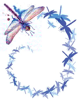 Flying Purple Watercolor Dragonflies vertical background vector