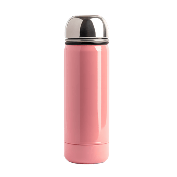 A sleek pink metal thermos with a silver cap isolated on transparent background png