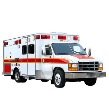 White and red emergency medical service ambulance vehicle isolated on transparent background png