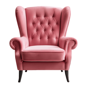 Elegant tufted pink wingback armchair isolated on transparent background png