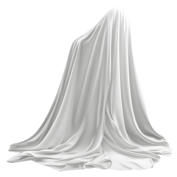 Ethereal white fabric draped over an unseen form isolated on transparent background png