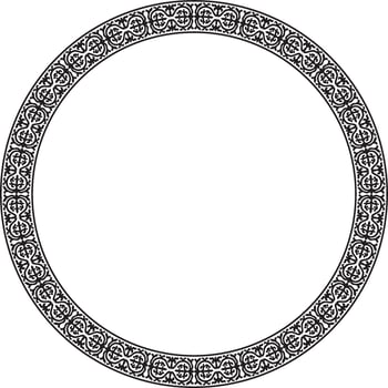 black monochrome round Kazakh national ornament. Ethnic pattern of the peoples of the Great Steppe, Mongols, Kyrgyz, Kalmyks, Buryats. circle, vector