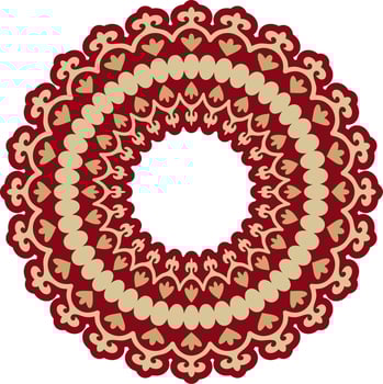 uzbek gold with red round ornament. Turkic circle, ring. Cultural heritage of Central Asia vector