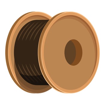 Wooden spool holding black cable on white background vector