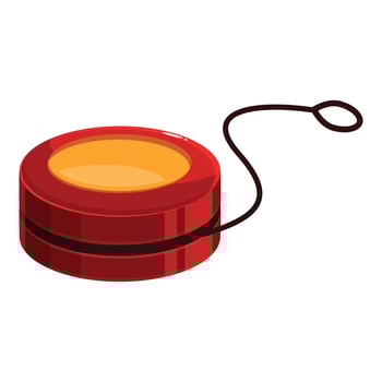 Red yo yo toy with yellow center and string hanging down vector