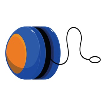 Blue and orange yo yo with black string hanging on white background vector