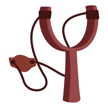 Wooden slingshot with brown leather pouch for launching projectiles vector
