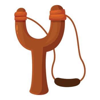Wooden slingshot with elastic band ready to launch vector