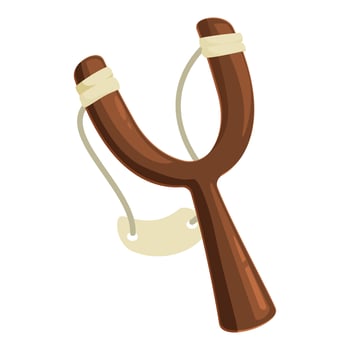 Wooden slingshot with leather band holding projectile launching device vector