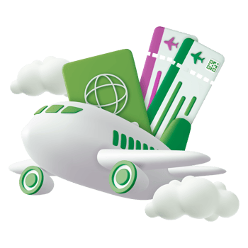 A cartoon airplane with a ticket and a green and white ticket png