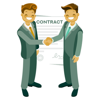 Two businessmen shaking hands over a contract png