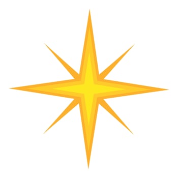 Bright yellow compass star shining on white background vector