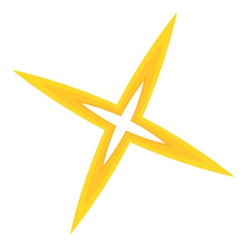 Four pointed yellow star shining brightly on white background vector