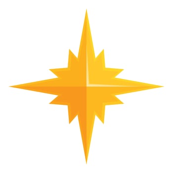 Bright yellow compass rose shining on white background vector