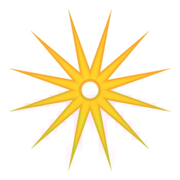 Yellow spiky star shining with twelve sharp rays vector