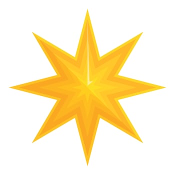 Eight pointed gold star shining brightly on white background vector