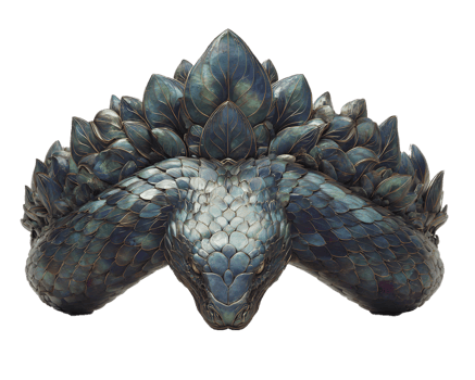 Majestic Serpent Sculpture with Leaf-Like Textures and Colors png